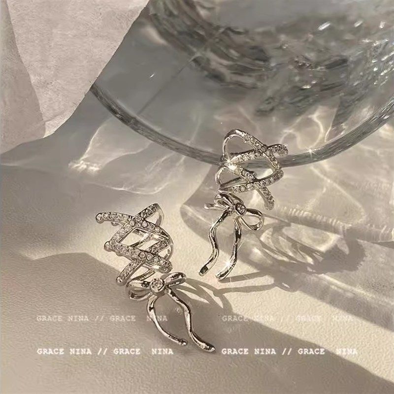 芭蕾美学~微镶绑带蝴蝶结耳夹无耳洞女新款高级感耳骨夹甜美耳饰