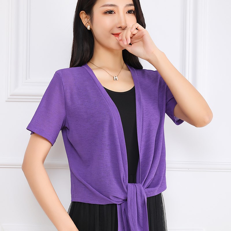 夏季轻薄罗纹配吊带裙的上衣小外搭短袖开衫披肩女士罩衫空调防晒