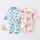 婴儿夹棉保暖衣居家睡衣两件套 男女童棉衣棉裤 宝宝棉服套装 秋冬款