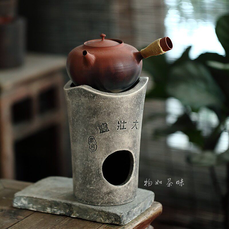 手工白泥炉煮茶红泥砂铫壶炭炉潮州侧把陶壶烧水炉吴永华手工砂铫