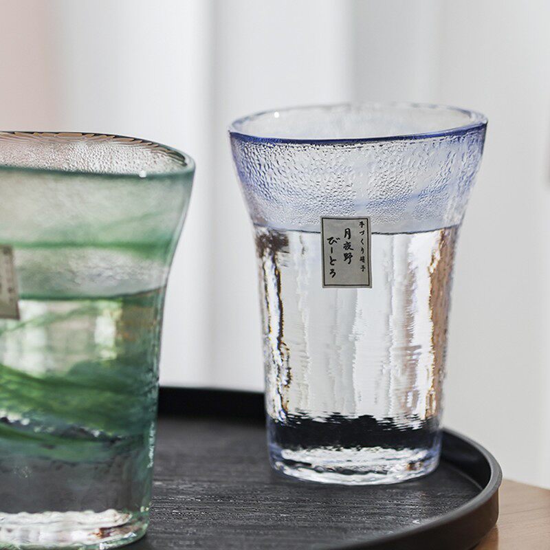 日本进口月夜野工房耐热玻璃杯匠人手工制锤目纹水杯彩色晕染茶杯