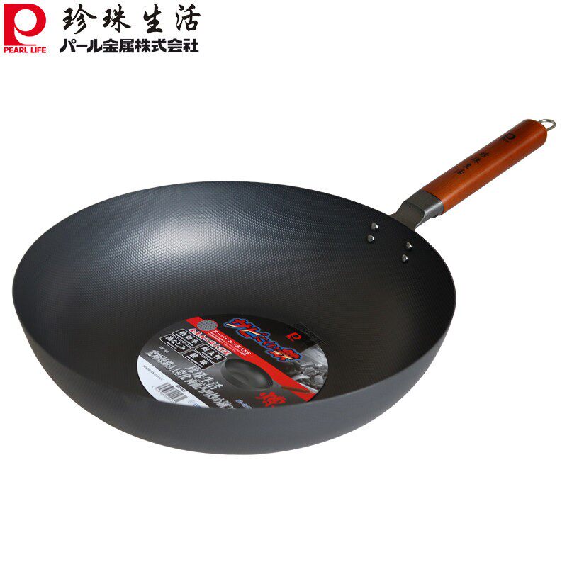 珍珠生活GP-93不锈铁制炒锅 33cm平底加厚铁锅 无涂层不易粘炒锅