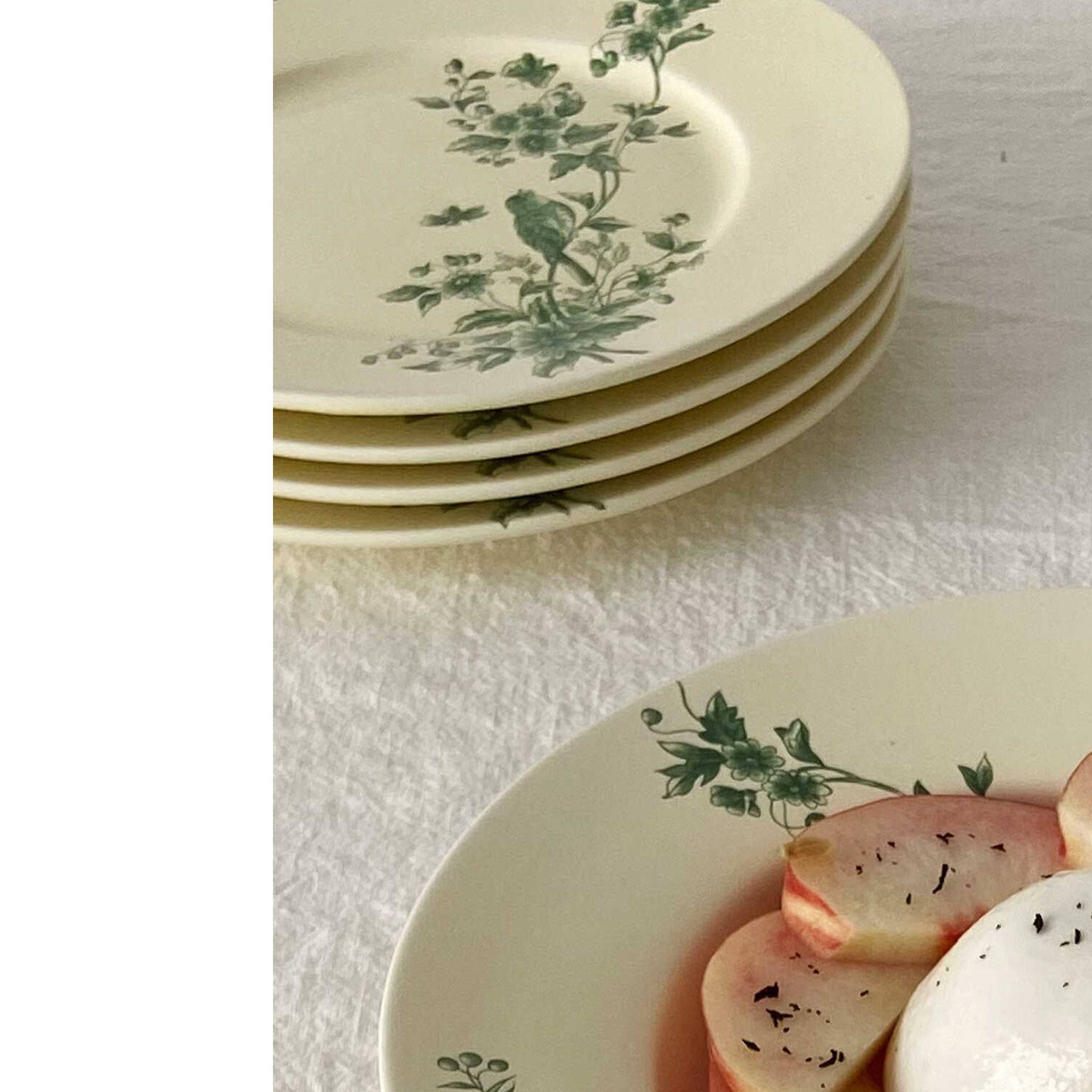 法式复古中古风花卉小鸟餐盘蛋糕甜品盘子深盘汤盘家用圆形平盘