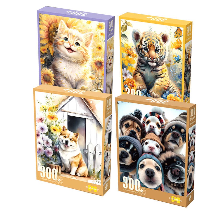 萌宠猫猫狗狗拼图300片治愈插画儿童益智玩具成人解压6岁以上图片