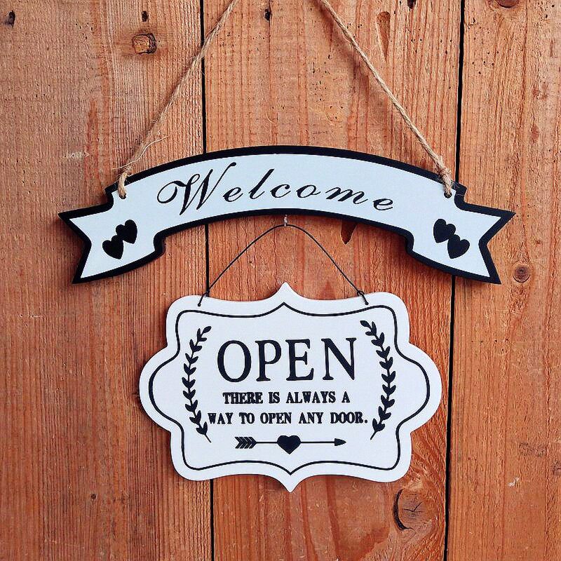 OPEN美式乡村双面装饰门牌挂牌创意木质营业中欢迎光临牌店铺壁饰