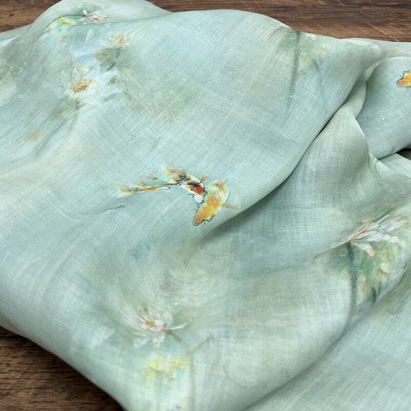 布久以逅诗意水墨风印染汉服国风裙子旗袍布料上衣衬衫面料  松云