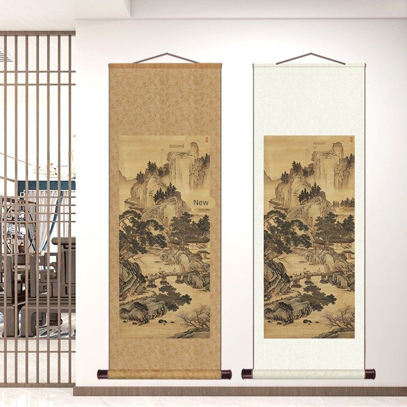 明代周臣春山游骑图卷轴挂画茶室书房复古装饰画古代名家字画复制