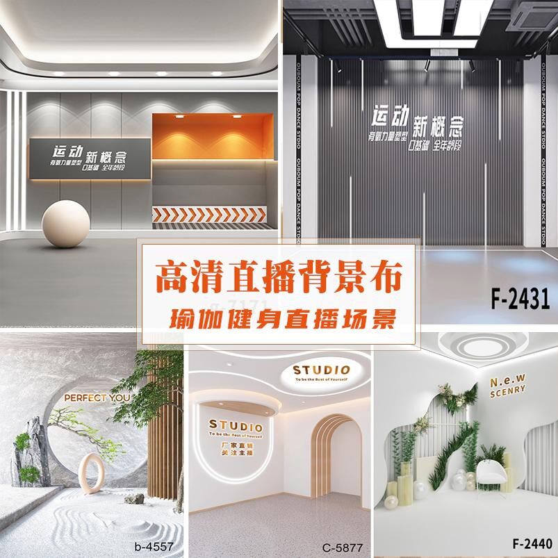 定制3d立体高清健身瑜伽室内仿真壁画挂布淘宝视频直播背景布