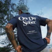 纯棉宽松T恤情侣短袖 OneDaySober明星同款 立体植绒字母印花美式