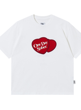 OneDaySober戒酒心理学限定三色爱心印花丝光棉宽松T恤短袖情侣款