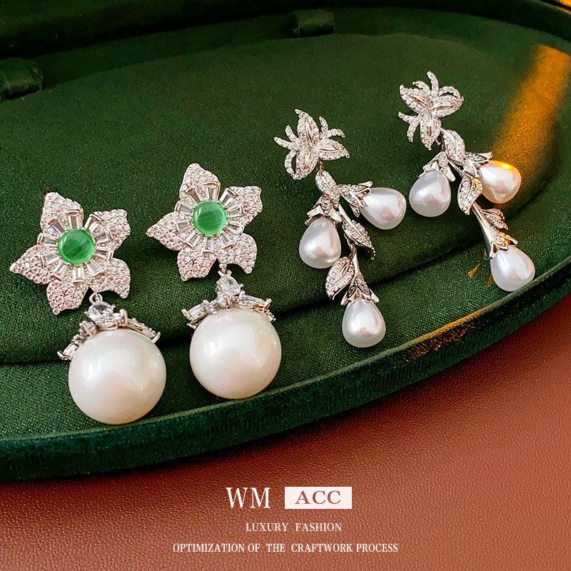 耳坠vintage花朵锆石中古银针感