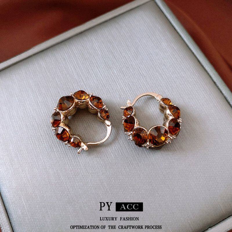 气质复古电镀中古耳扣耳饰vintage时尚精致女圆形耳环真金宫廷风