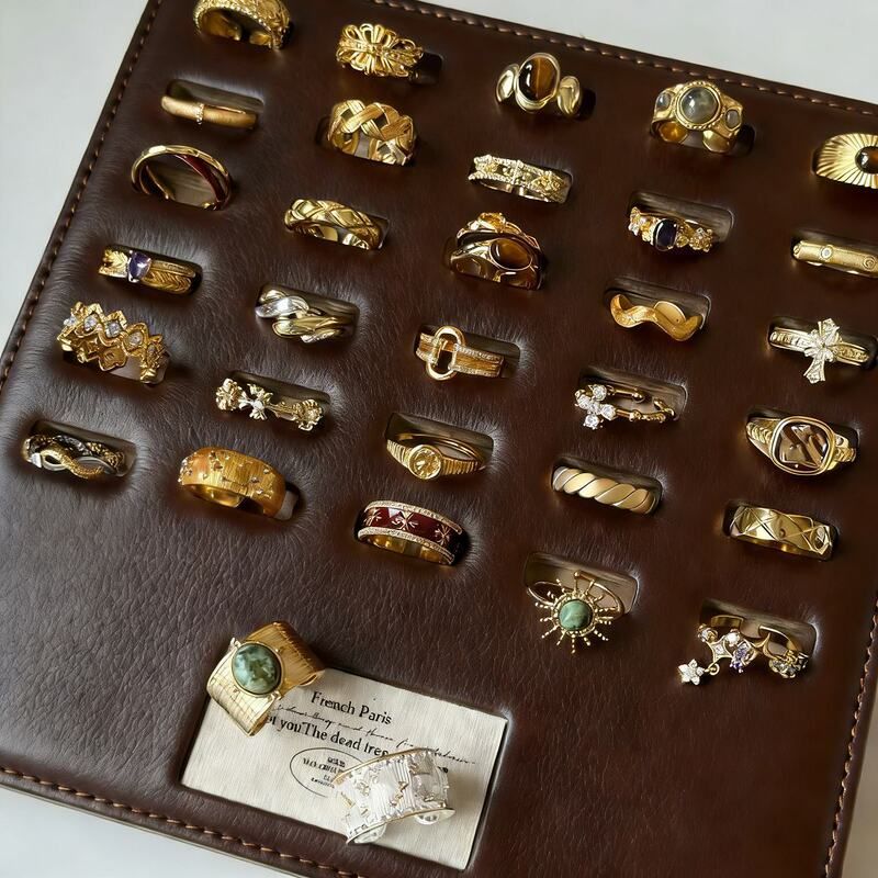 批发花朵食指镶钻手饰女戒指宫廷风小众vintage戒高级感中古