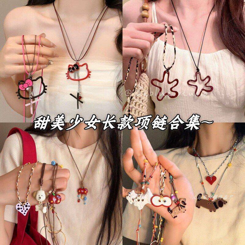简约女项链玻璃锁骨蝴蝶结气质项饰批发链双层时尚休闲个性风蜡绳