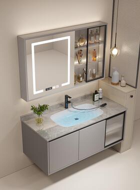 轻奢风格实木浴室柜组合陶瓷盆浴室柜无缝面盆洗脸盆洗脸盆浴室