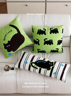 中世纪风格的小黑猫枕头沙发床边垫子腰枕头女孩腿睡觉长枕套可拆
