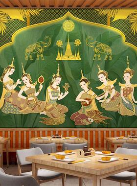 泰国风情装修傣族背景墙装饰壁布东南亚风格饭店美容院养生馆墙纸