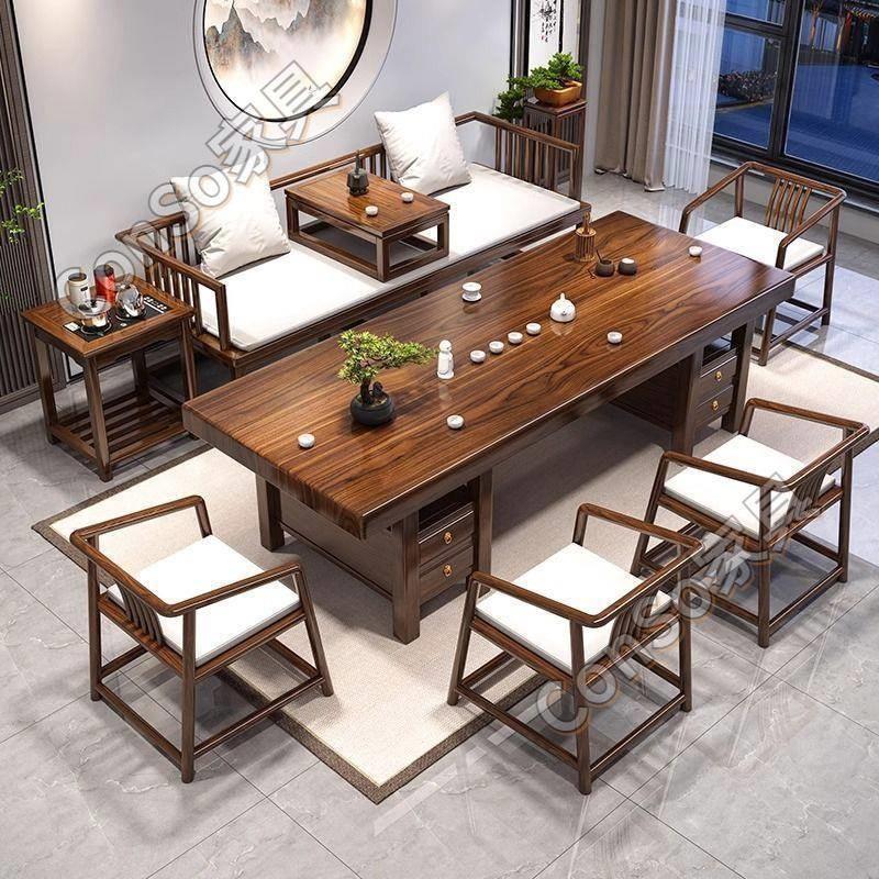 工厂CSP3实木罗汉床茶桌桌椅组合公室中式茶台家用五椅大板泡