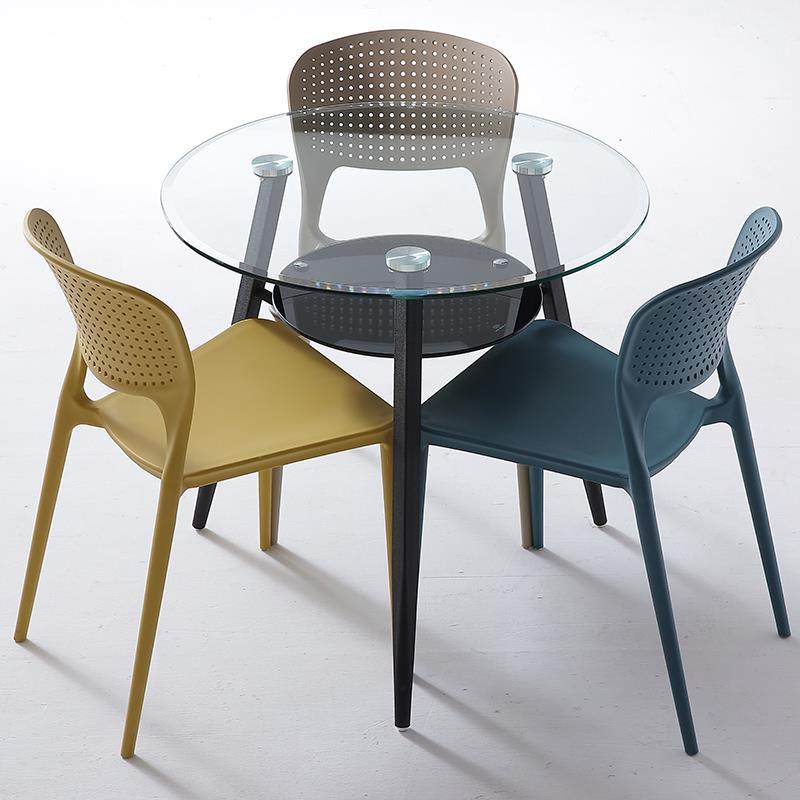 北欧洽谈桌椅组合接待店铺美容院会客黑色谈判钢化玻璃双层小圆桌