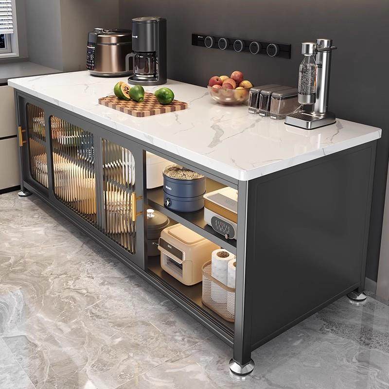 厨房置物架落地多层岩板餐边收纳柜多功能拉门靠墙储物整体橱柜