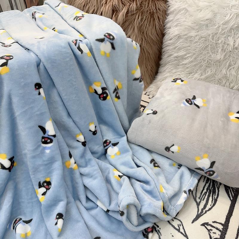 软软呆萌Pingu企鹅保暖毛毯|秋冬新款卡通毛绒休闲午睡法兰绒盖毯