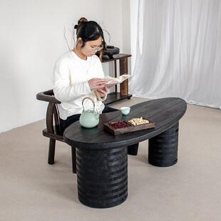 实木阳台茶桌侘寂风设计师民宿复古茶台榻榻米矮桌飘窗茶几小桌子
