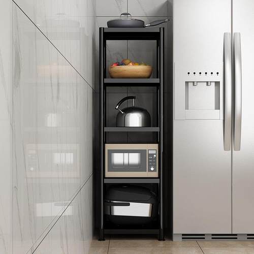 夹缝厨房置物架落地多层不锈钢放锅架微波炉家用收纳窄储物架子柜