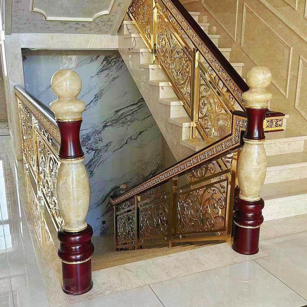 杭州楼梯扶手安装 铝合金别墅楼梯扶手高端大气 浙江室内雕花楼梯