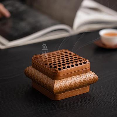 鱼戏大漆手工竹编香熏炉中式禅意家用复古沉香檀香盘香炉茶道摆件