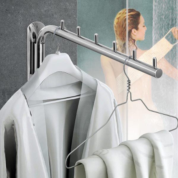 杆酒店不锈钢免打孔活动挂衣架宾馆墙上挂钩旋转收纳壁挂式晾衣架