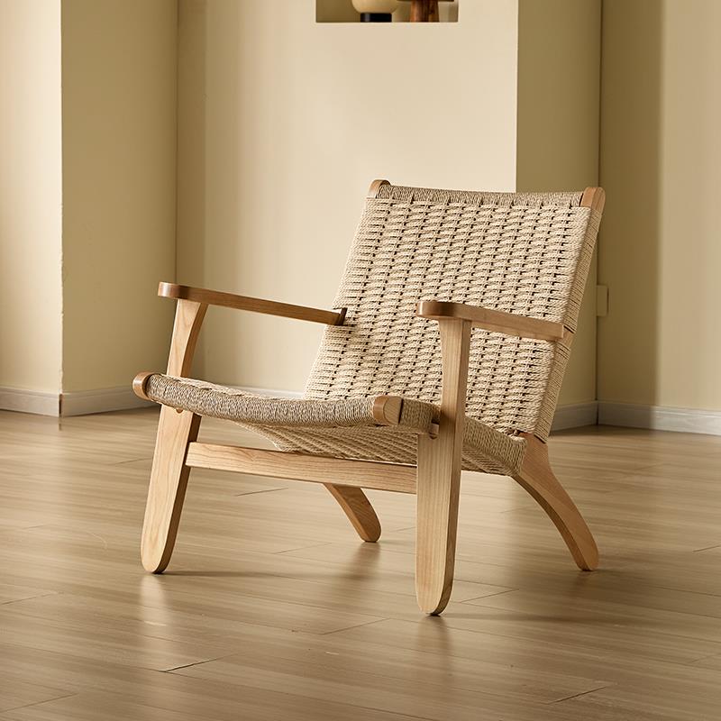 马鞍椅扶手椅实木单人沙发民宿看书休闲 椅阳台椅子客厅沙发椅