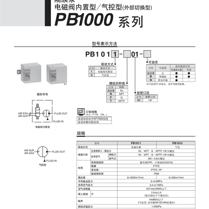 SMC日本全新 PB1011A-01 PB1011A-01BN PB1013A-01新款气动隔膜泵