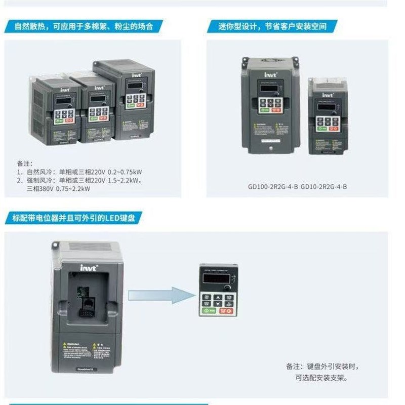 GD10英威腾变频器单相220v转三相380v 0.2kw/0.4/0.7/1.5/2.2kw图片
