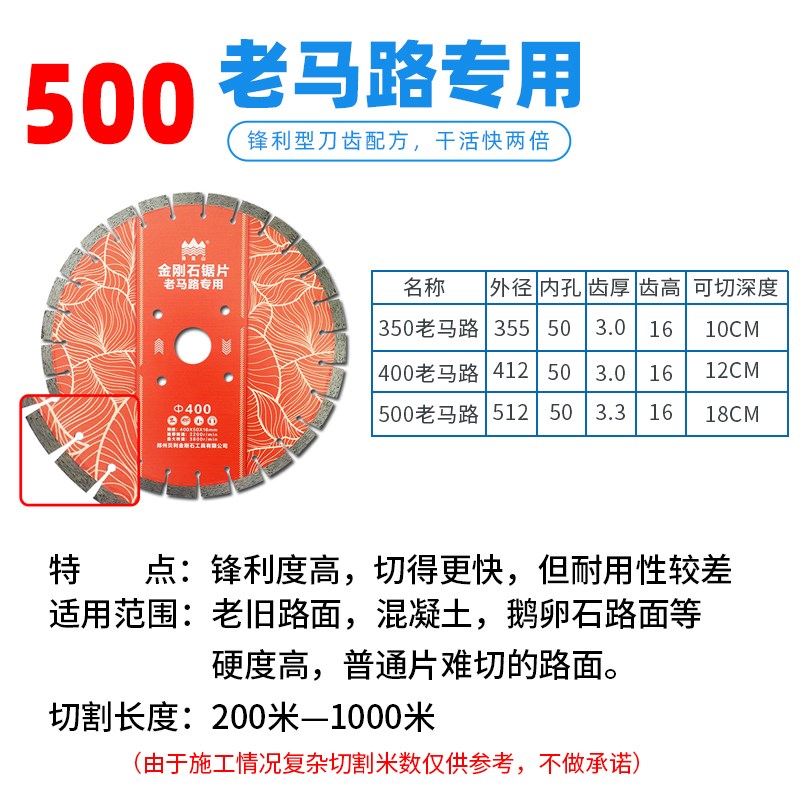 贝利豫嵩山切克多老马路切割片350/400/500混凝土水泥金刚石锯片