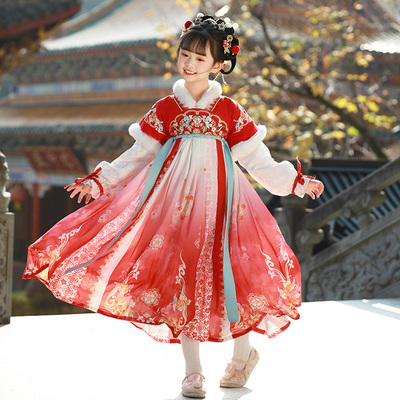 2025新款加绒秋冬女童汉服连衣裙