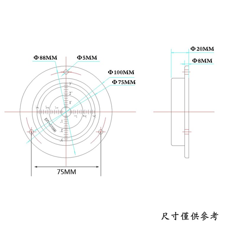 包邮铝合金万向水平仪水平泡 水准泡带定位孔直经100X20mm室外用