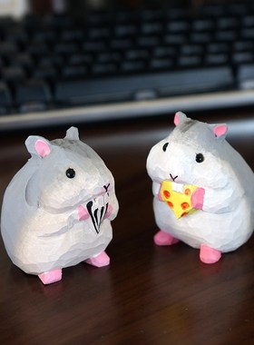 《吃货仓鼠》手工木雕小摆件可爱卡通老鼠公仔治愈系桌面装饰品