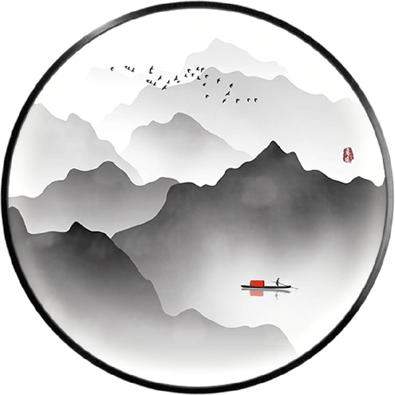 定制通体壁画发光带灯装饰画新中式圆形客厅入户挂画玄关LED灯箱图片