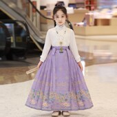 古风新中式 汉服春装 春季 儿童装 女童春秋款 套装 国风马面裙2024新款