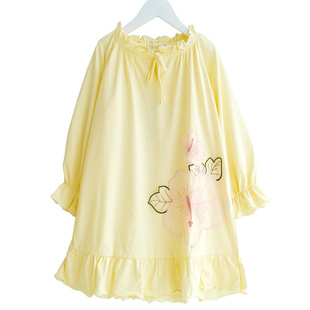 新女童睡衣纯棉长袖薄款儿童睡裙少女中大童空调服宽松加肥家居服