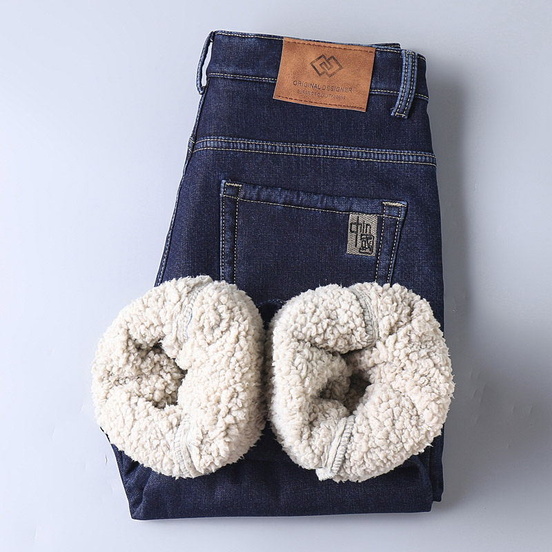 羊羔绒加绒牛仔裤男中国冬季宽松直筒外穿秋冬款加厚保暖休闲裤子