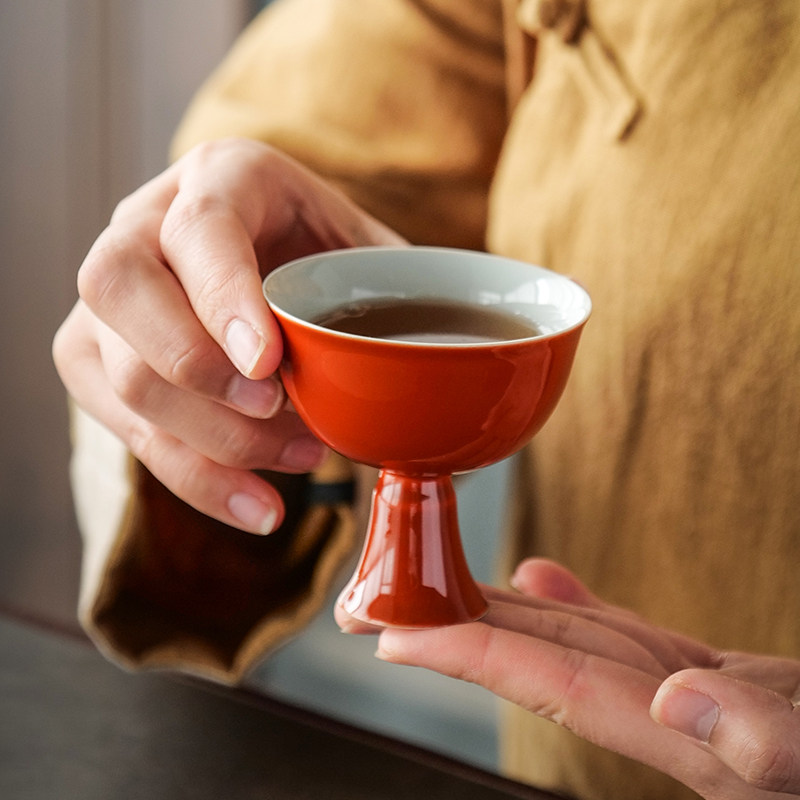 陶瓷高脚茶杯家用高足高足女士品茗杯复古茶具主人杯单杯白酒杯,餐饮具,茶杯,淘宝优惠券,粉丝福利购,淘宝优惠卷