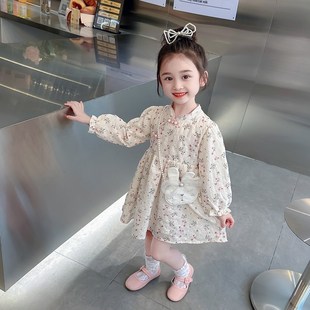 儿童长袖旗袍春秋装新款女童中国风唐装连衣裙小女孩春装碎花裙子