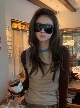 朴夫人 “乔亚甜心”上衣 活力常青藤潮流个性拼色圆领长袖 31187