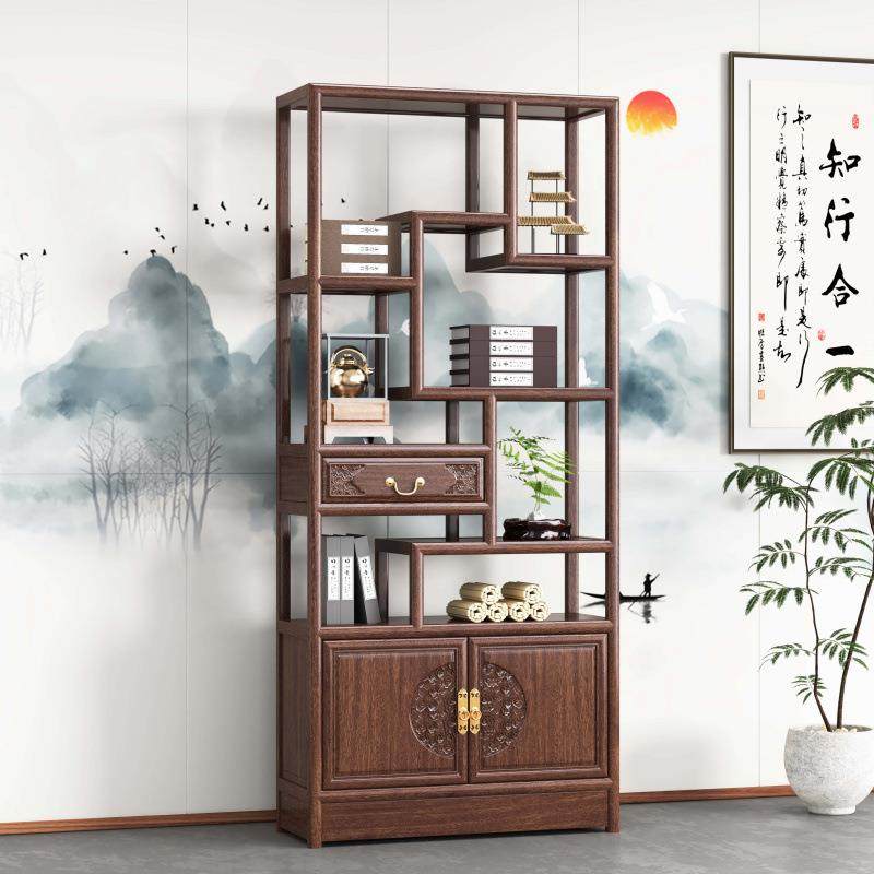 实木博古架多宝阁新中式书架办公室隔断架南榆木茶柜摆件架陈列柜