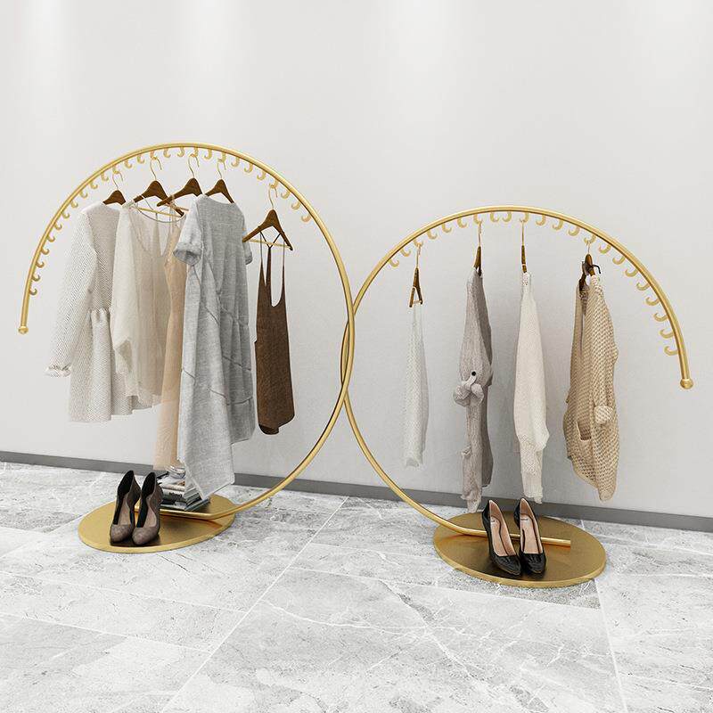 服装店中岛展示架圆形童装店弧形架女装货架陈列落地式挂衣架简约