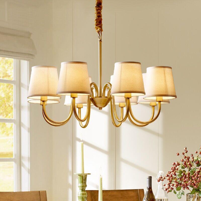 全铜美式客厅吊灯轻奢复古布艺卧室餐厅灯乡村田园别墅护眼吊灯