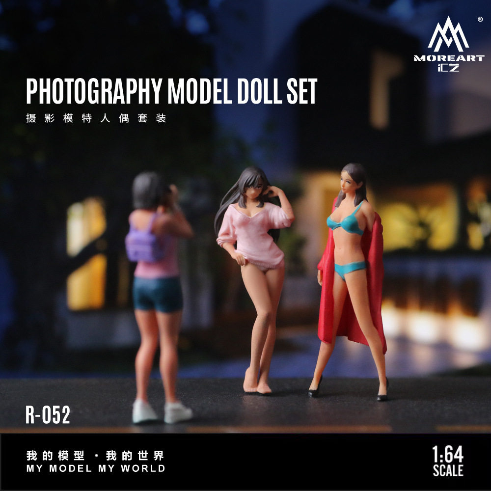 批发-汇艺MoreArt1:64摄影模特美丽靓女人偶套装仿真树脂模型