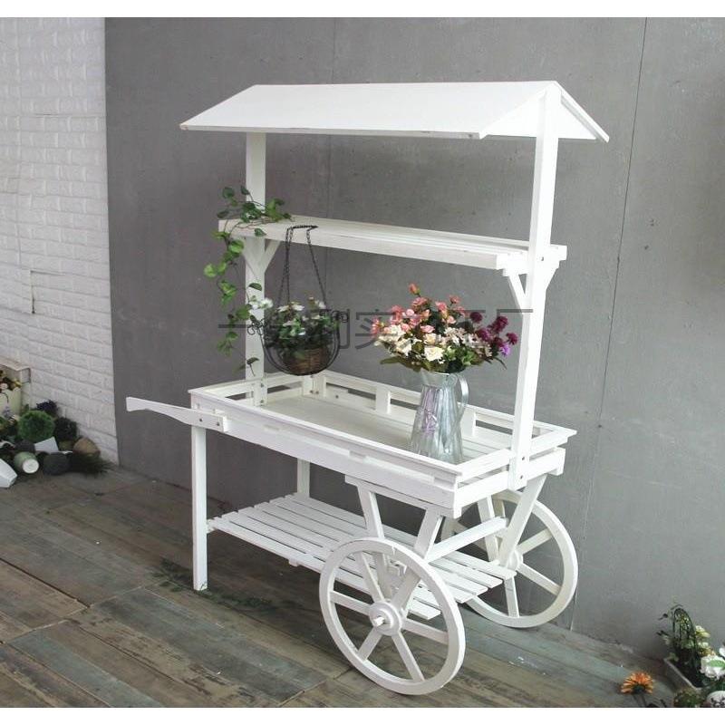 田园花架实木推车置物架阳台收纳架商场创意促销车户外装饰大摆件