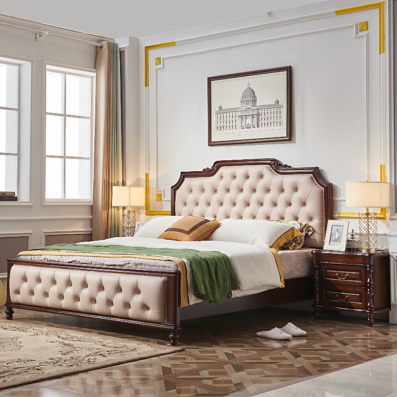 美式轻奢实木床1.8m双人床主卧大床现代简约欧式高箱储物软包婚床